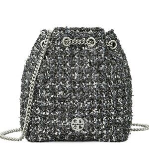 TORY BURCH Willa Metallic Tweed Small Drawstring Bag